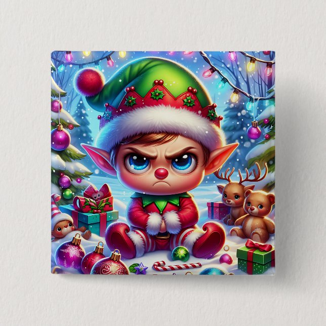 Bóton Quadrado 5.08cm Engraçado Grumpy Elf Natal (Frente)