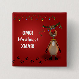 Bóton Quadrado 5.08cm Engraçado Natal Red Nosed Reindeer