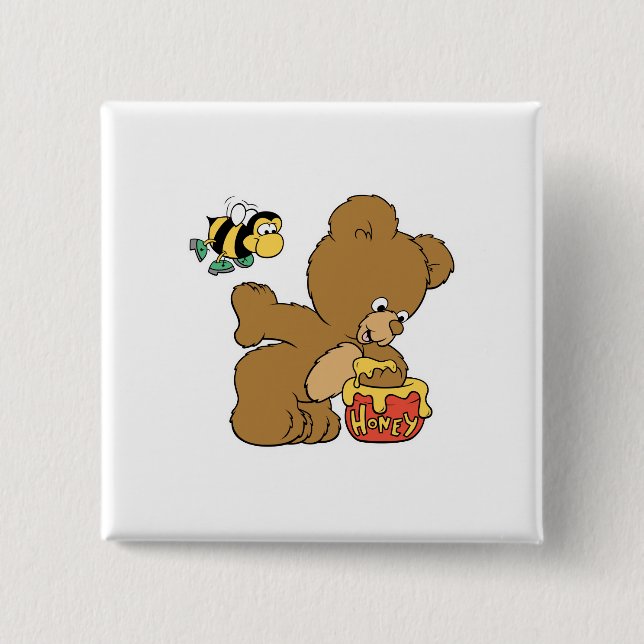 Bóton Quadrado 5.08cm Engraçado Urso Escapando Mel (Frente)