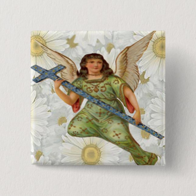 Bóton Quadrado 5.08cm Enviando Mensagem Botão Anjo (Frente)