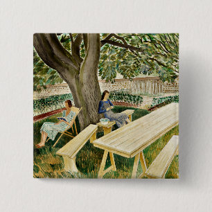 Bóton Quadrado 5.08cm Eric Ravilious, Duas Mulheres num Jardim,