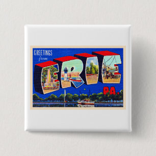 Bóton Quadrado 5.08cm Erie Pensilvânia PA Vintage Large - Letra Postal