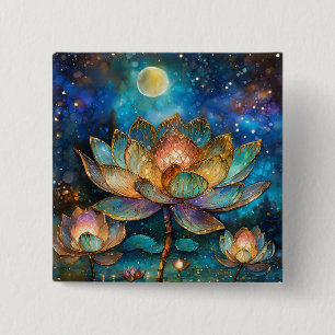 Bóton Quadrado 5.08cm Escondidas Flores de Vidro Lotus à Lua