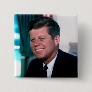 Bóton Quadrado 5.08cm Escritório Oval Retrato Presidente John F. Kennedy