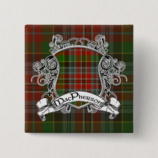 Bóton Quadrado 5.08cm Escudo MacPherson Tartan (Frente)
