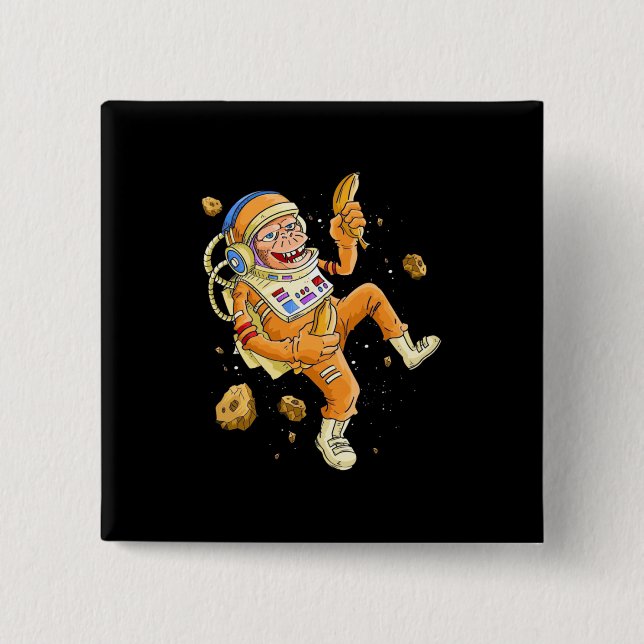 Bóton Quadrado 5.08cm Espaço do macaco astronauta (Frente)