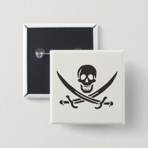 Bóton Quadrado 5.08cm Espadas de crânio de obsidiana Bandeira pirata de 