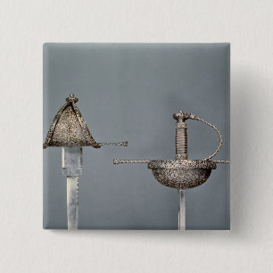 Bóton Quadrado 5.08cm Espadas: rapier do copo-hilted do aço cinzelado