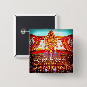 Bóton Quadrado 5.08cm Espalhe a foto do carrossel da face dourada