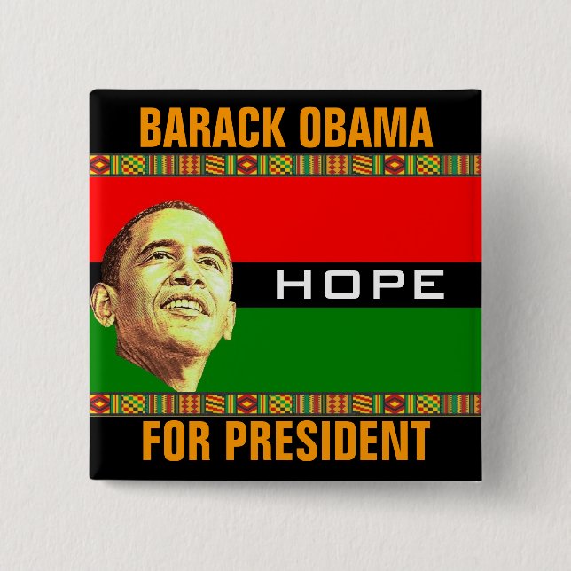 Bóton Quadrado 5.08cm Esperança de Barack Obama (Frente)