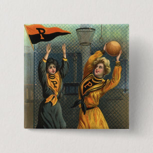 Bóton Quadrado 5.08cm Esportes Antigos, Equipe de Basquetebol Feminino e