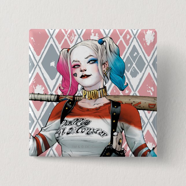 Bóton Quadrado 5.08cm Esquadrão Suicida | Harley Quinn (Frente)