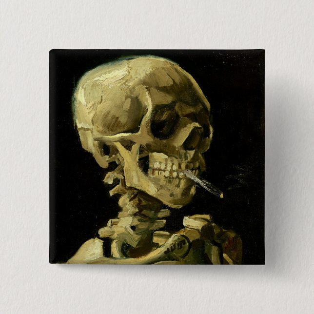 Bóton Quadrado 5.08cm Esqueleto de Fumagem de Van Gogh (Frente)