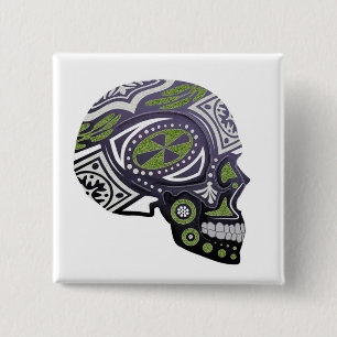 Bóton Quadrado 5.08cm Esqueleto verde roxo do crânio do açúcar