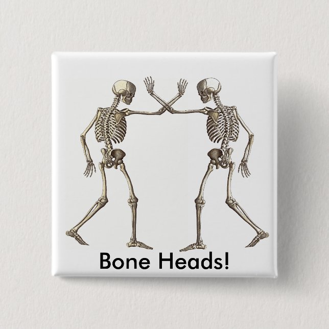 Bóton Quadrado 5.08cm Esqueletos de Cabeças Ósseas (Frente)