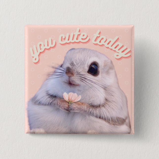 Bóton Quadrado 5.08cm Esquilo Fluffy Cujo Flor É Rosa (Frente)