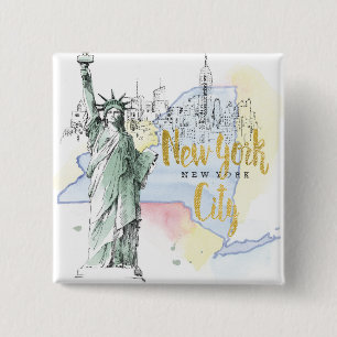 Bóton Quadrado 5.08cm Estado de estátua da liberdade de New York