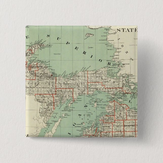 Bóton Quadrado 5.08cm Estado de Michigan (Frente)