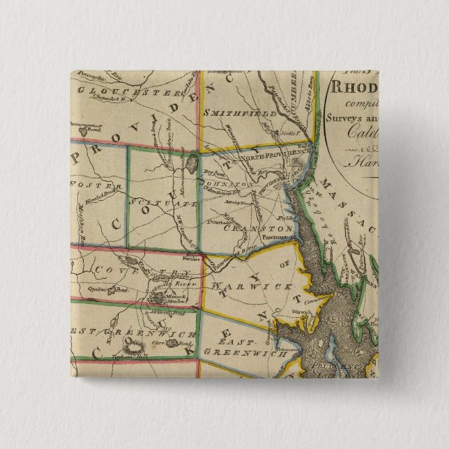 Bóton Quadrado 5.08cm Estado de Rhode Island 3 (Frente)