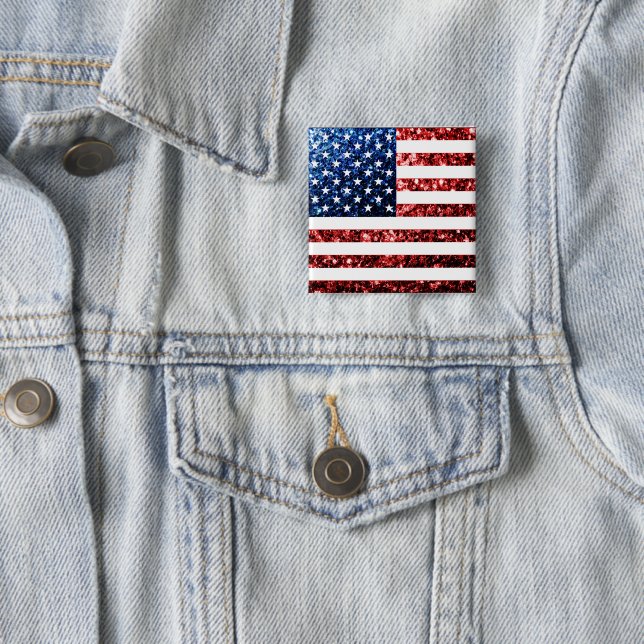 Bóton Quadrado 5.08cm Estados Unidos: bandeira azul-cinzento brilha (In Situ)