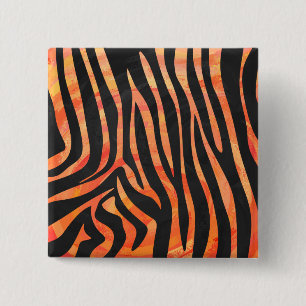 Bóton Quadrado 5.08cm Estampa Preta e Laranja de Zebra