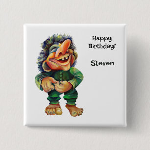 Bóton Quadrado 5.08cm Estandinava - Troll Engraçado Ilustração de Aquare