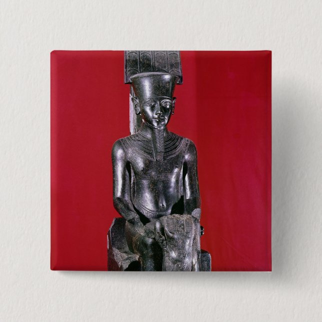Bóton Quadrado 5.08cm Estátua assentada da protecção do Amon do deus (Frente)