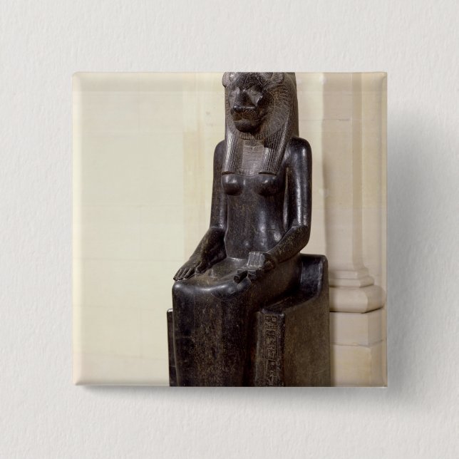 Bóton Quadrado 5.08cm Estátua da deusa leão-dirigida Sekhmet (Frente)