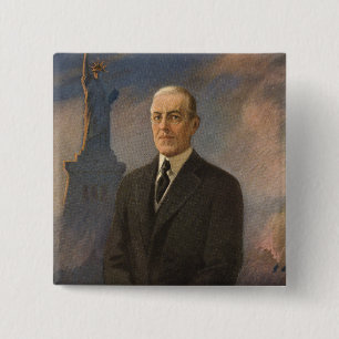 Bóton Quadrado 5.08cm Estátua da Liberdade e Presidente Woodrow Wilson
