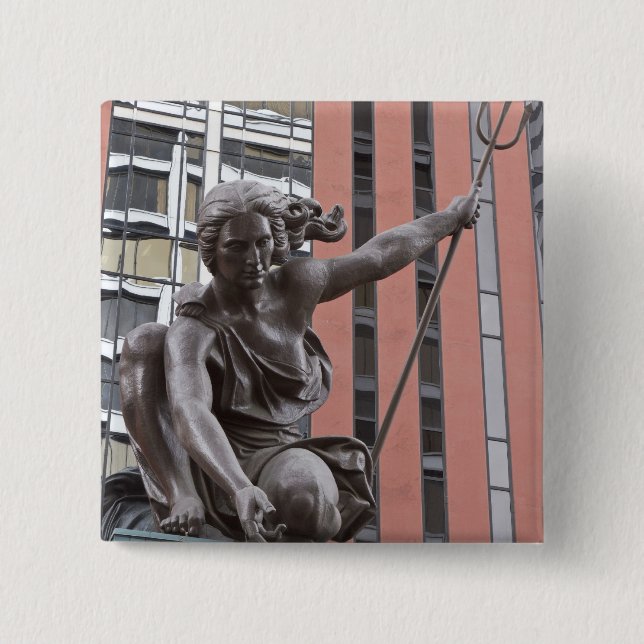 Bóton Quadrado 5.08cm Estátua de Portlandia, Portland, Oregon (Frente)