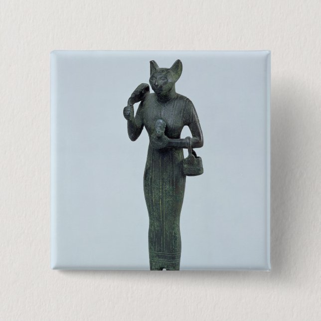 Bóton Quadrado 5.08cm Estatueta da deusa Bastet (Frente)