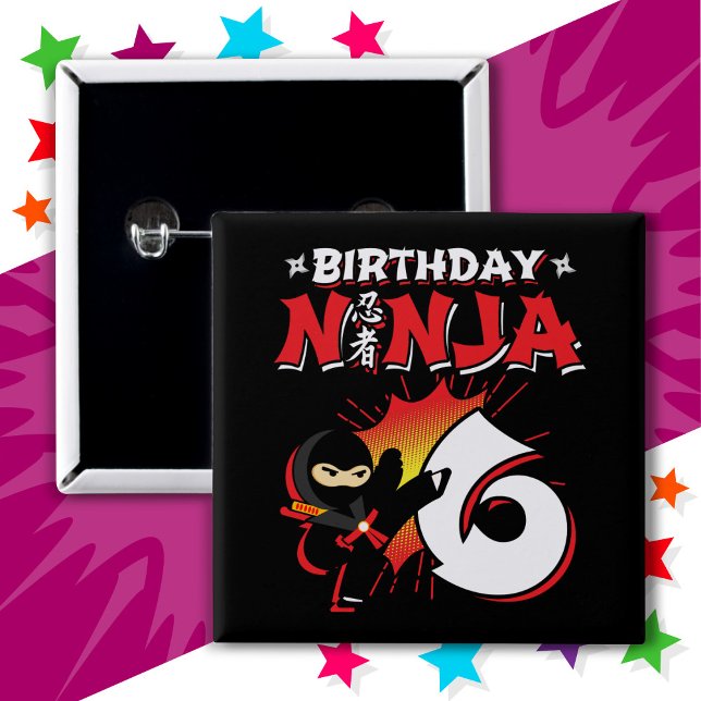 Bóton Quadrado 5.08cm Estilo Comic Book de 6 anos Estilo Ninja 6 Anivers (Criador carregado)