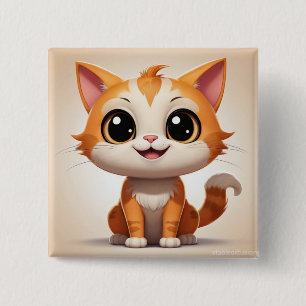 Bóton Quadrado 5.08cm Estilo de Cartoon de Gato Laranja Bonito - 89738