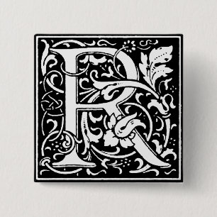 Bóton Quadrado 5.08cm Estilo de Renascença - Alphabet - Letra R - Pino