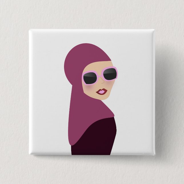 Bóton Quadrado 5.08cm Estilo islâmico da senhora do hijab do muslima do (Frente)
