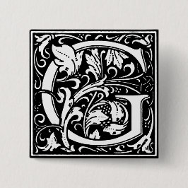 Bóton Quadrado 5.08cm Estilo Renascentista alfabeto - letra G - pino