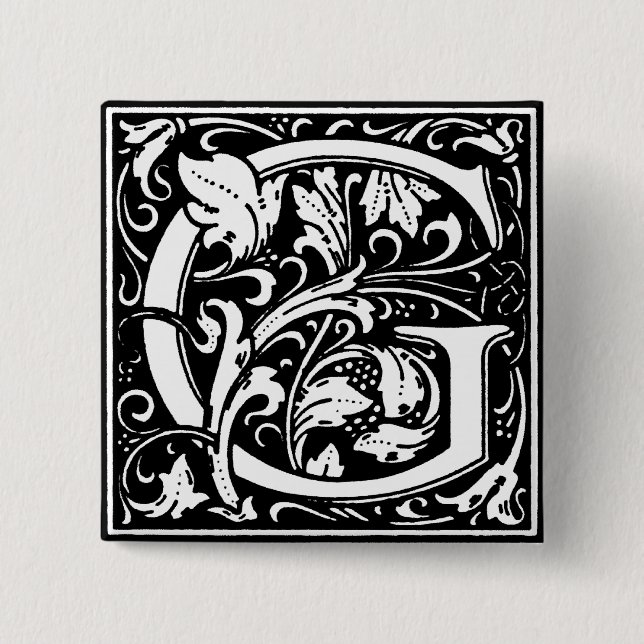 Bóton Quadrado 5.08cm Estilo Renascentista alfabeto - letra G - pino (Frente)