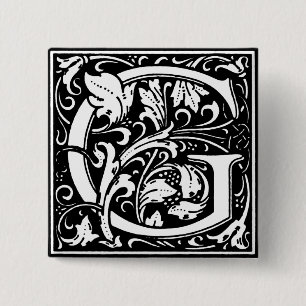 Bóton Quadrado 5.08cm Estilo Renascentista alfabeto - letra G - pino