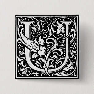 Bóton Quadrado 5.08cm Estilo Renascentista alfabeto - Letra U - Pino