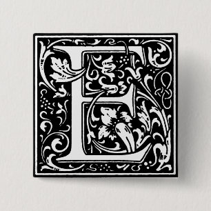 Bóton Quadrado 5.08cm Estilo Renascentista - Alphabet - Letra E - Pino
