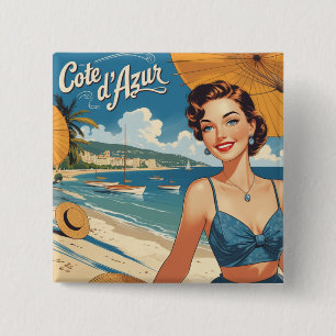Bóton Quadrado 5.08cm Estilo Vintage Cote D'Azur Beach Girl