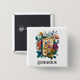 Bóton Quadrado 5.08cm Estilo vitoriano Bookworm design