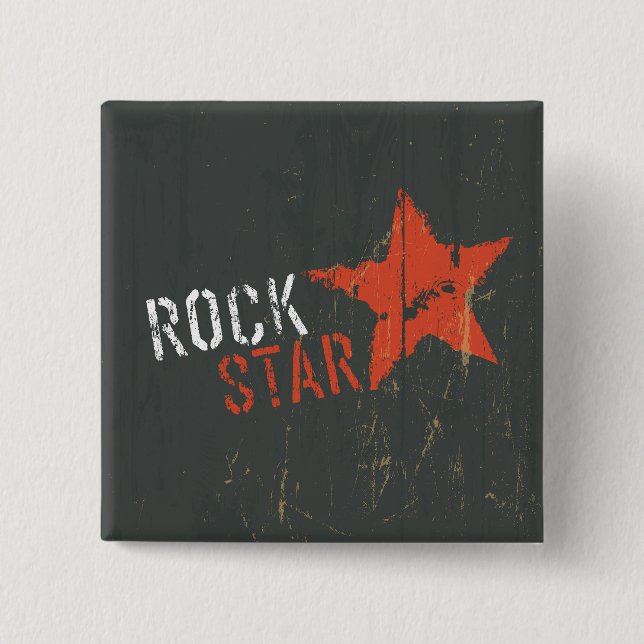 Bóton Quadrado 5.08cm Estrela Vermelha de Rock Star Abalada (Frente)
