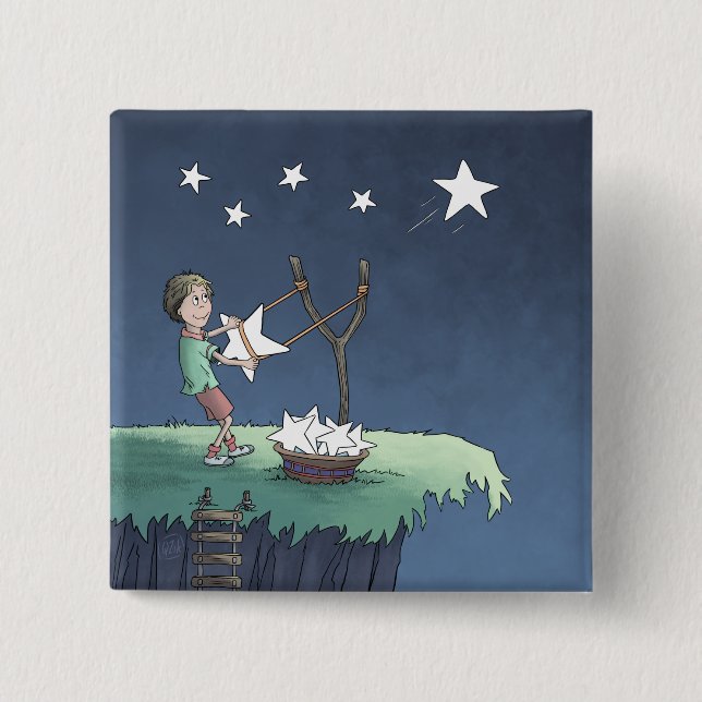 Bóton Quadrado 5.08cm Estrelas de disparo - Botão de desejos de Crio (Frente)