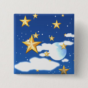 Bóton Quadrado 5.08cm Estrelas de ouro -