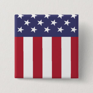 Bóton Quadrado 5.08cm Estrelas e Listras da Bandeira Americana Patriótic
