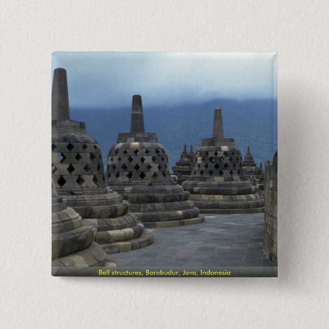 Bóton Quadrado 5.08cm Estruturas de Bell, Borobudur, Java, Indonésia (Frente)