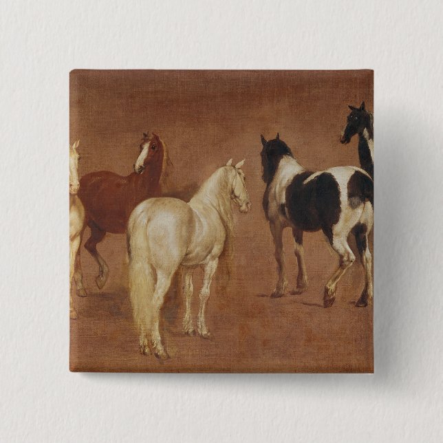 Bóton Quadrado 5.08cm Estudo de cinco cavalos (Frente)