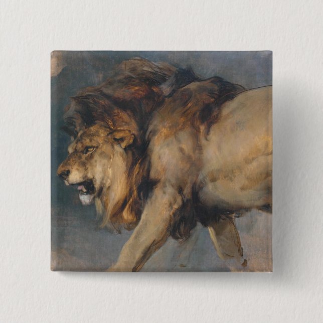 Bóton Quadrado 5.08cm Estudo de um Leão (por Edwin Henry Landseer) (Frente)