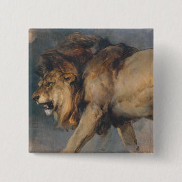 Bóton Quadrado 5.08cm Estudo de um Leão (por Edwin Henry Landseer)